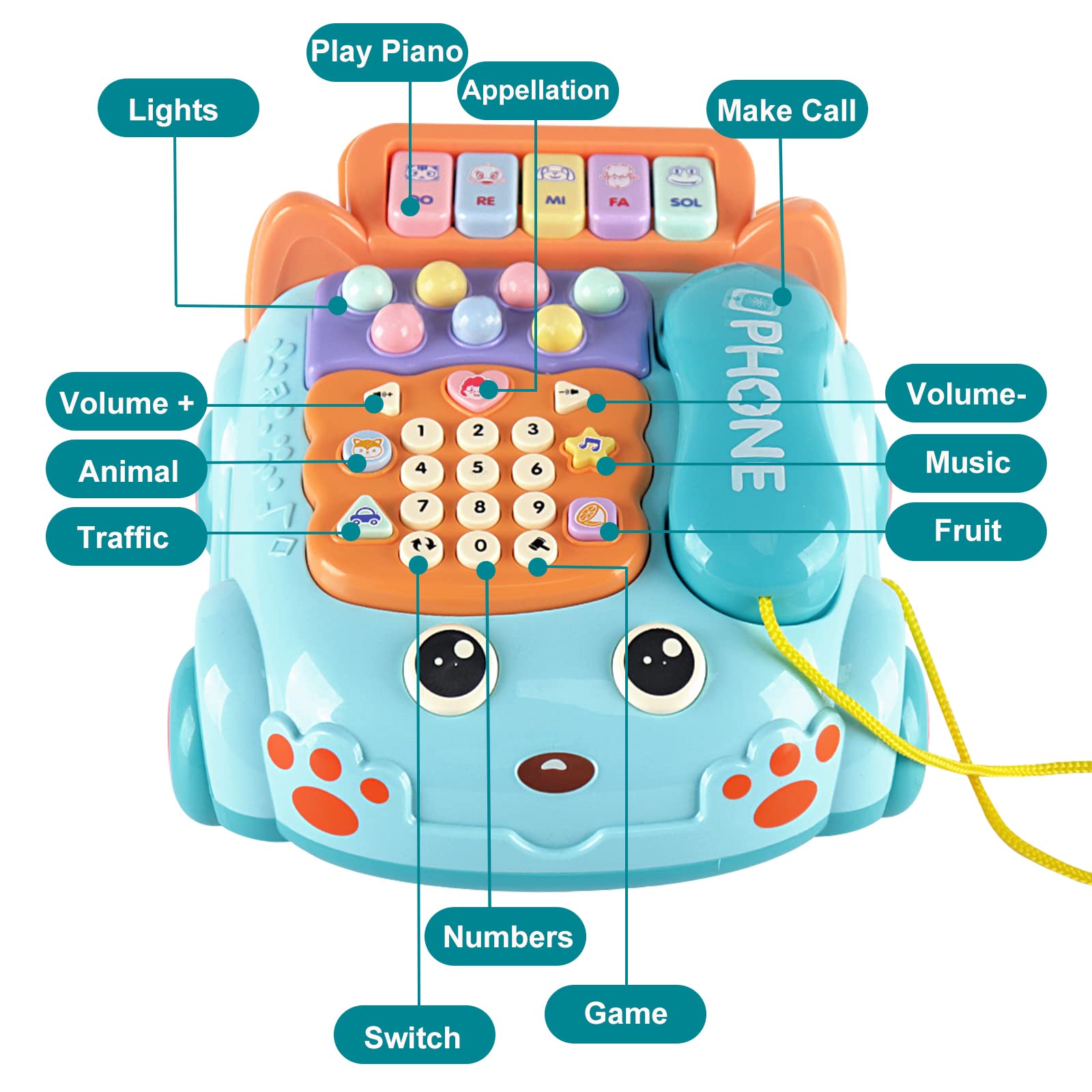 Kimery Toy Phone held during playtime demonstrates fine motor development and pretend play.