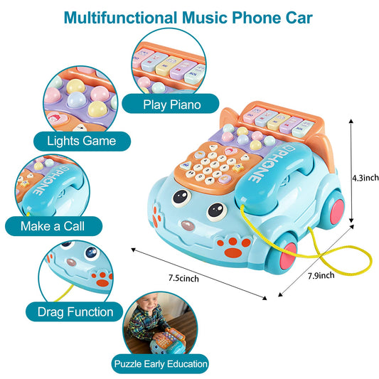 Kimery baby toy phone buttons close-up showing numbers and instruments for early learning.