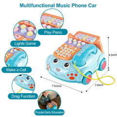 Kimery baby toy phone buttons close-up showing numbers and instruments for early learning.