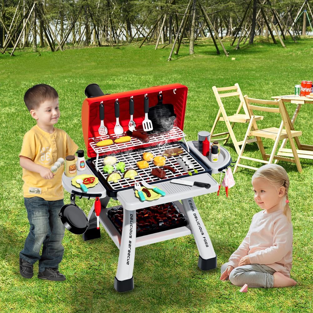 Kimicare Kids BBQ Grill Playset—family scene encourages cooperative outdoor fun.