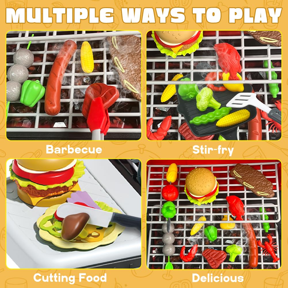 Kimicare Kids Grill Playset with lights, sounds, and smoke for immersive play.