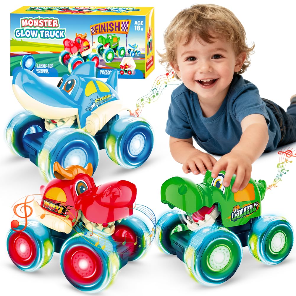 Kimicare red bull monster truck with vibrant LED lights for engaging play
