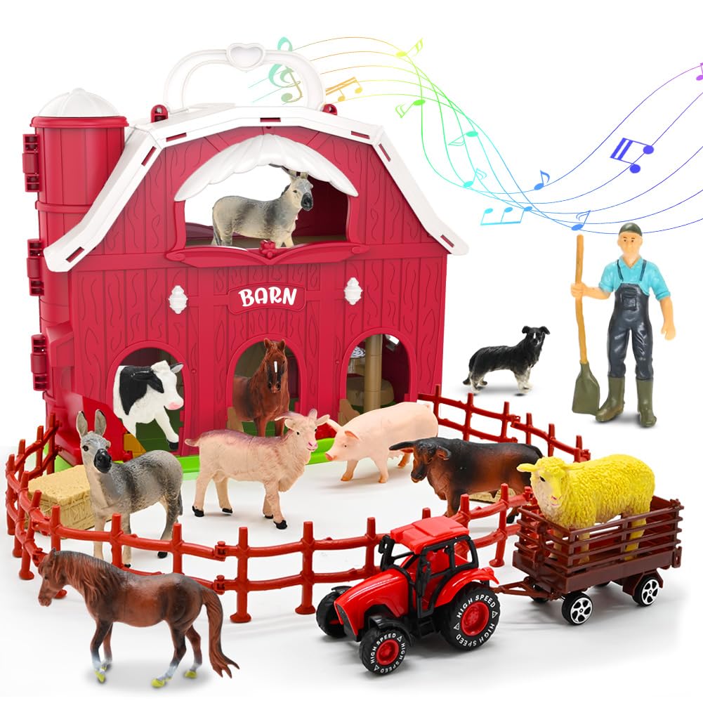 Kimicare red barn toy set with tractor promotes imaginative farm play