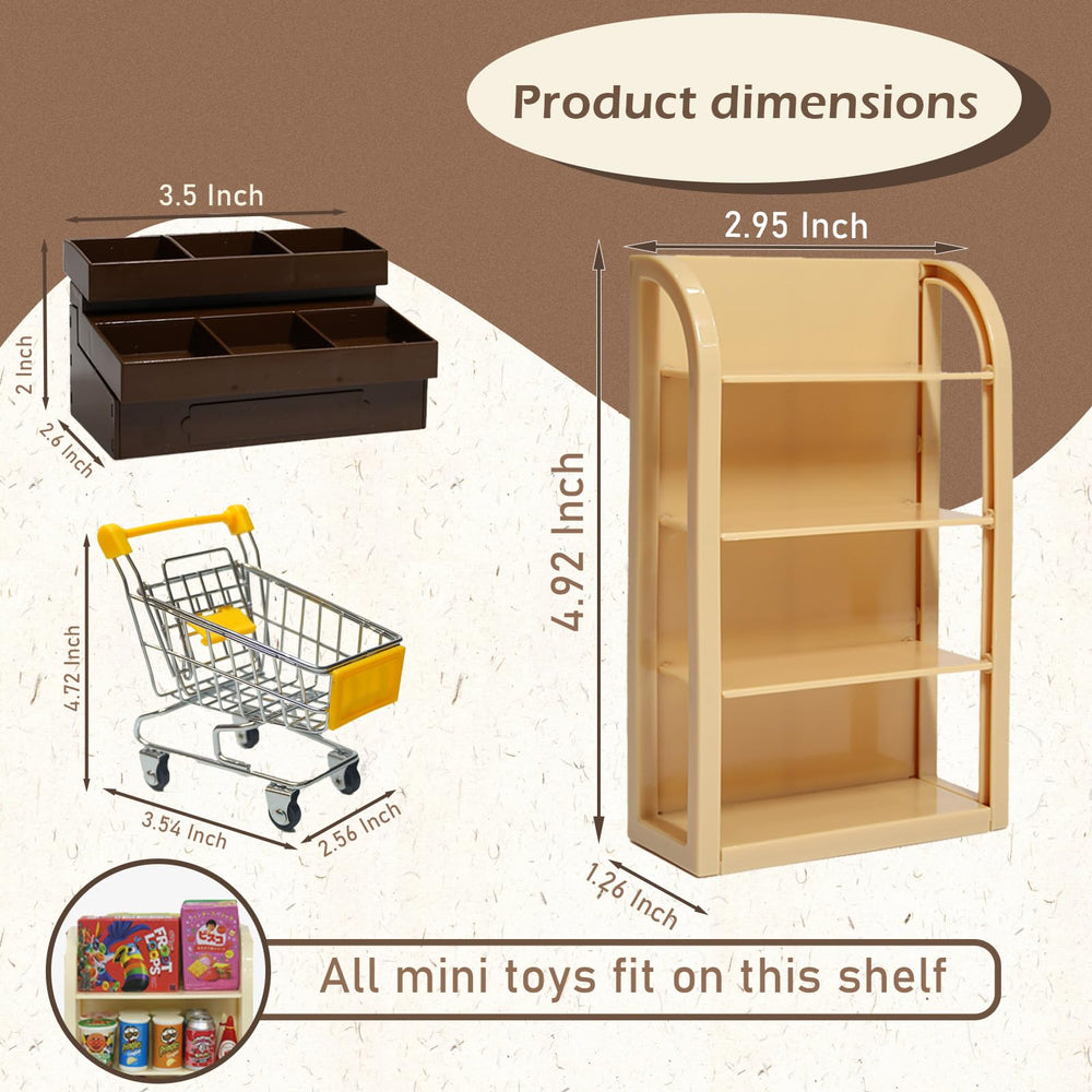 Kimo mini shopping cart playset shelves help organize pretend groceries.