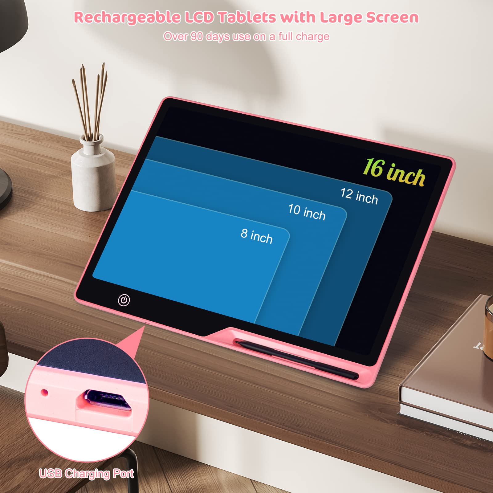 Kinayue rechargeable doodle board powered by USB charging for long-lasting use.