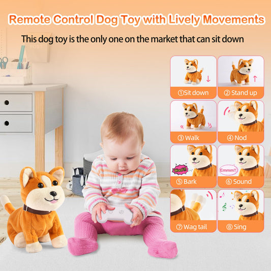 Kindenwinn plush dog toy responds to voice commands for engaging pretend tasks