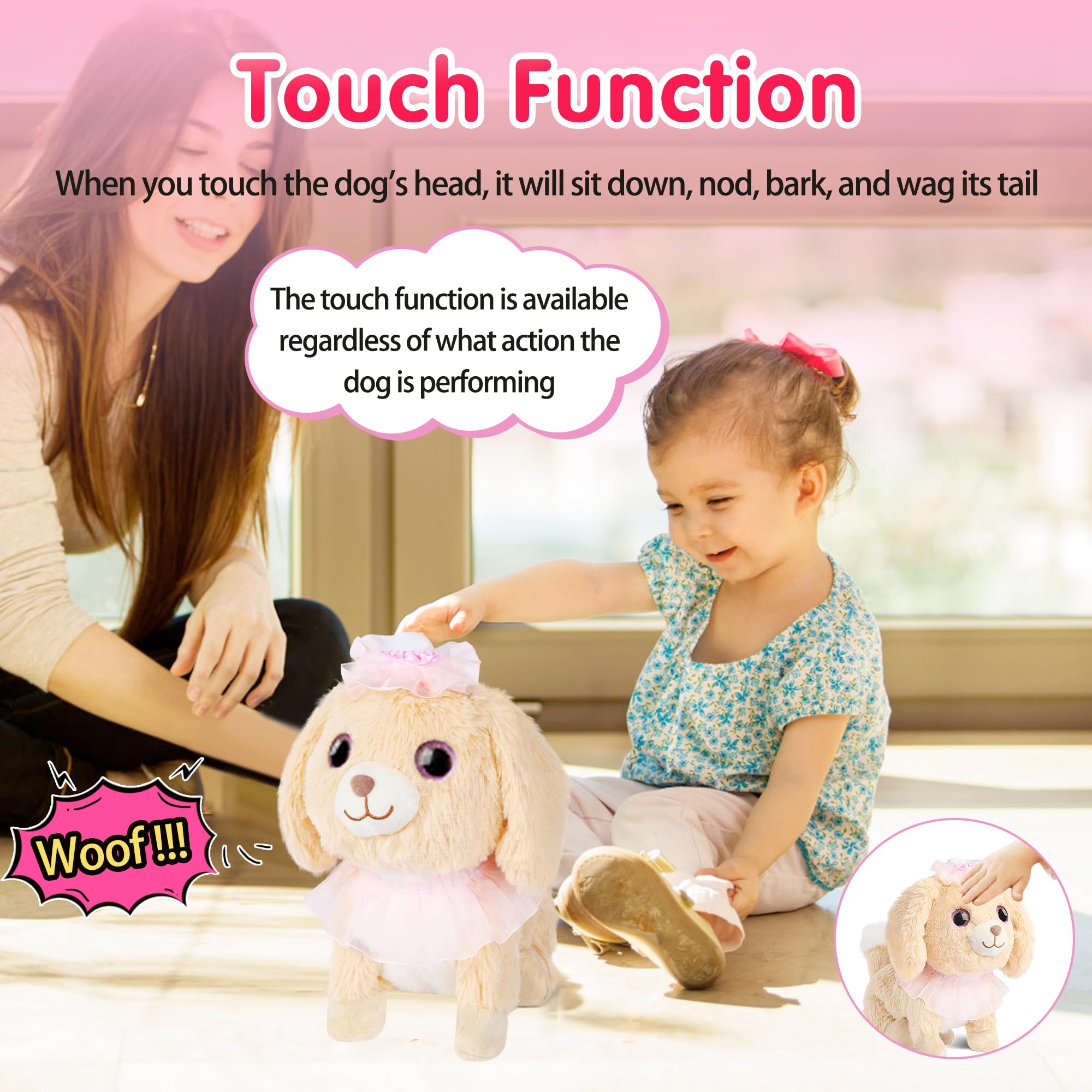 Kindenwinn puppy toy sitting pose supports pretend pet care