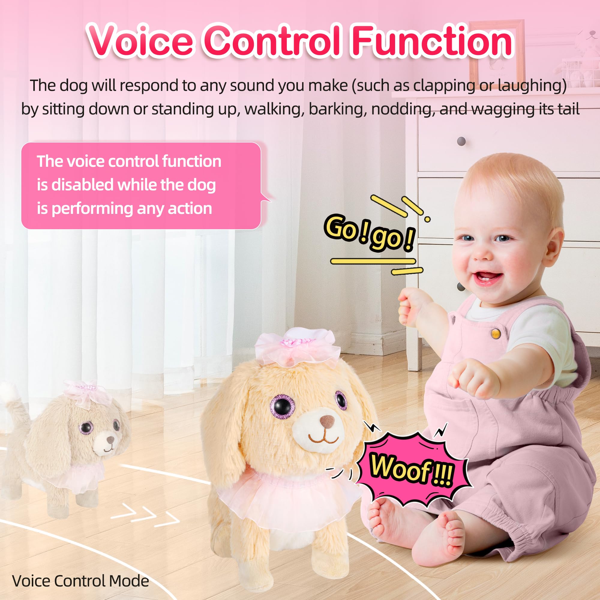 Kindenwinn puppy toy touch-sensitive head responds to voice commands