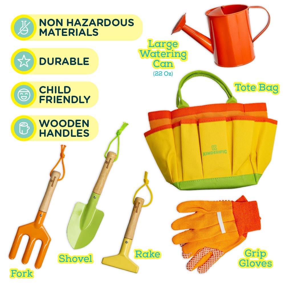 Kinderific Sunshine rake helping young gardeners prep soil neatly
