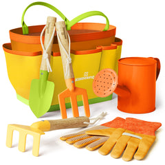 Kinderific Sunshine tote bag with kid friendly tools for easy outdoor gardening