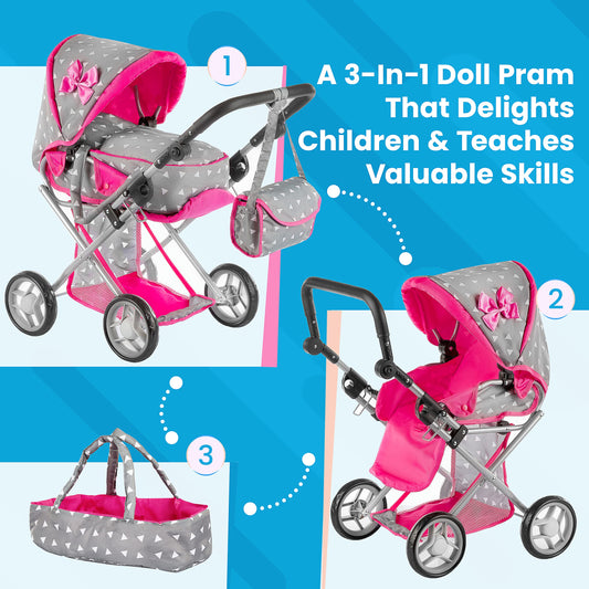 Kinderplay 3in1 transform: switchable pram to gondola for imagination.