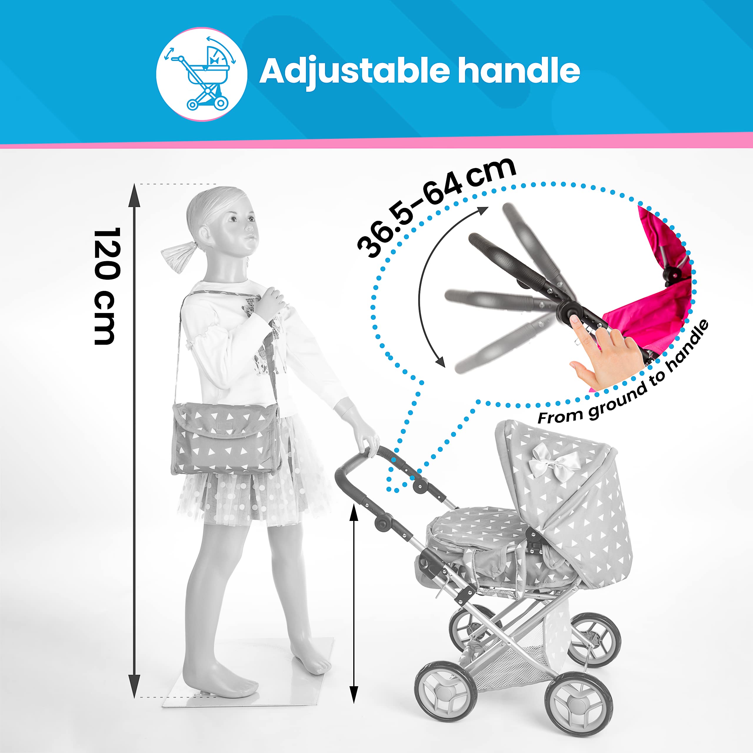 Kinderplay adjustable handle 14.37–25.20 inches for growing kids.