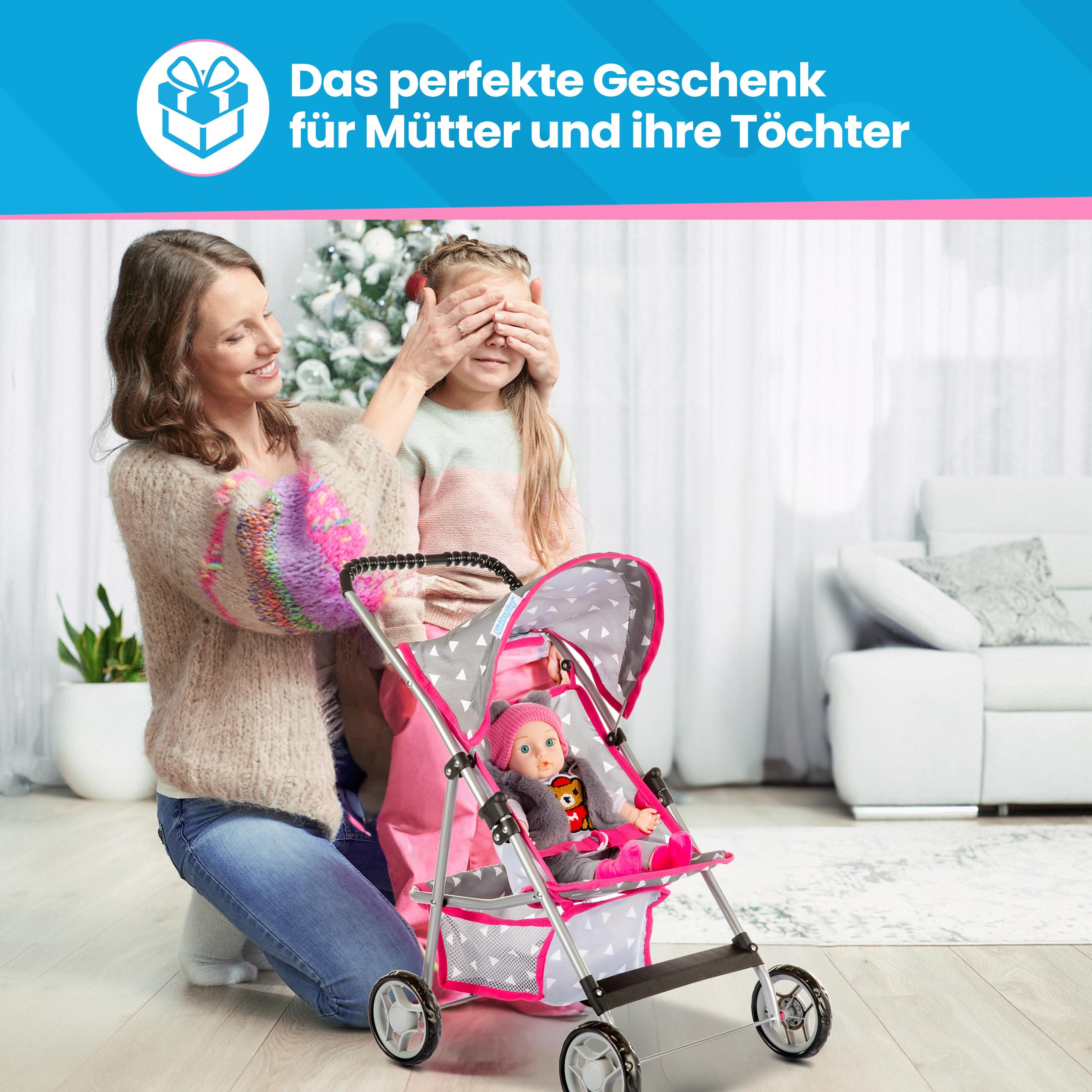 Kinderplay doll stroller safety lock prevents accidental folding during play.