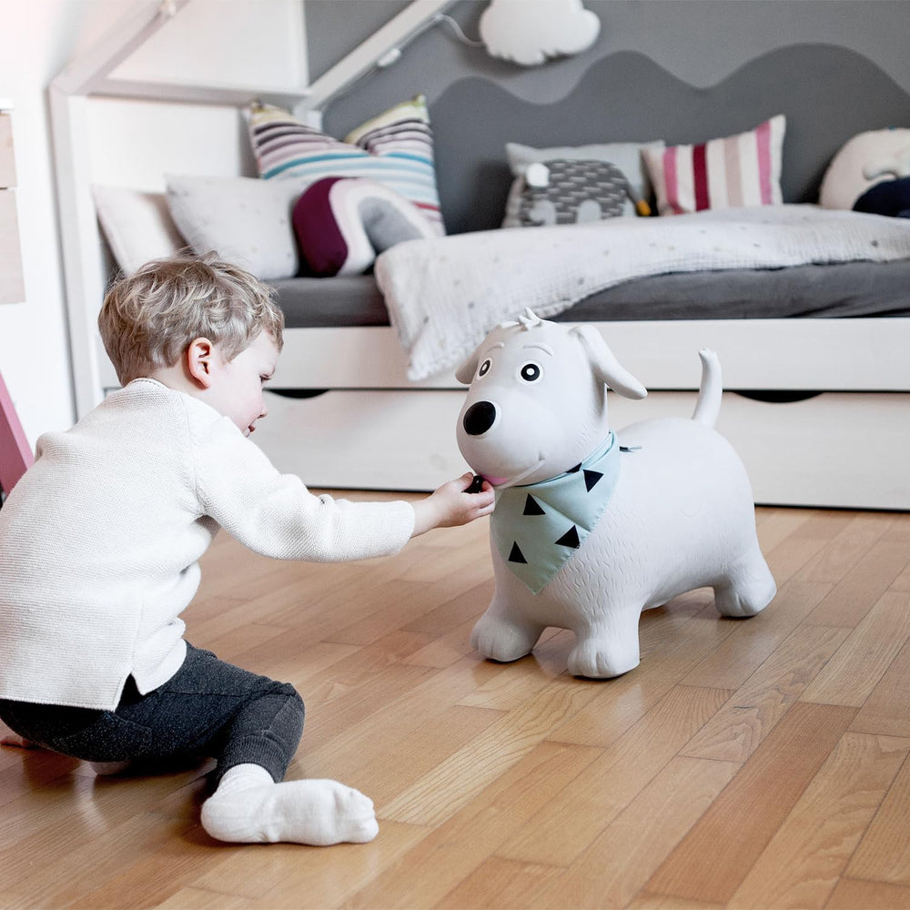 Kindsgut Bouncy Animal Hopper Dog side view highlighting handles and seat