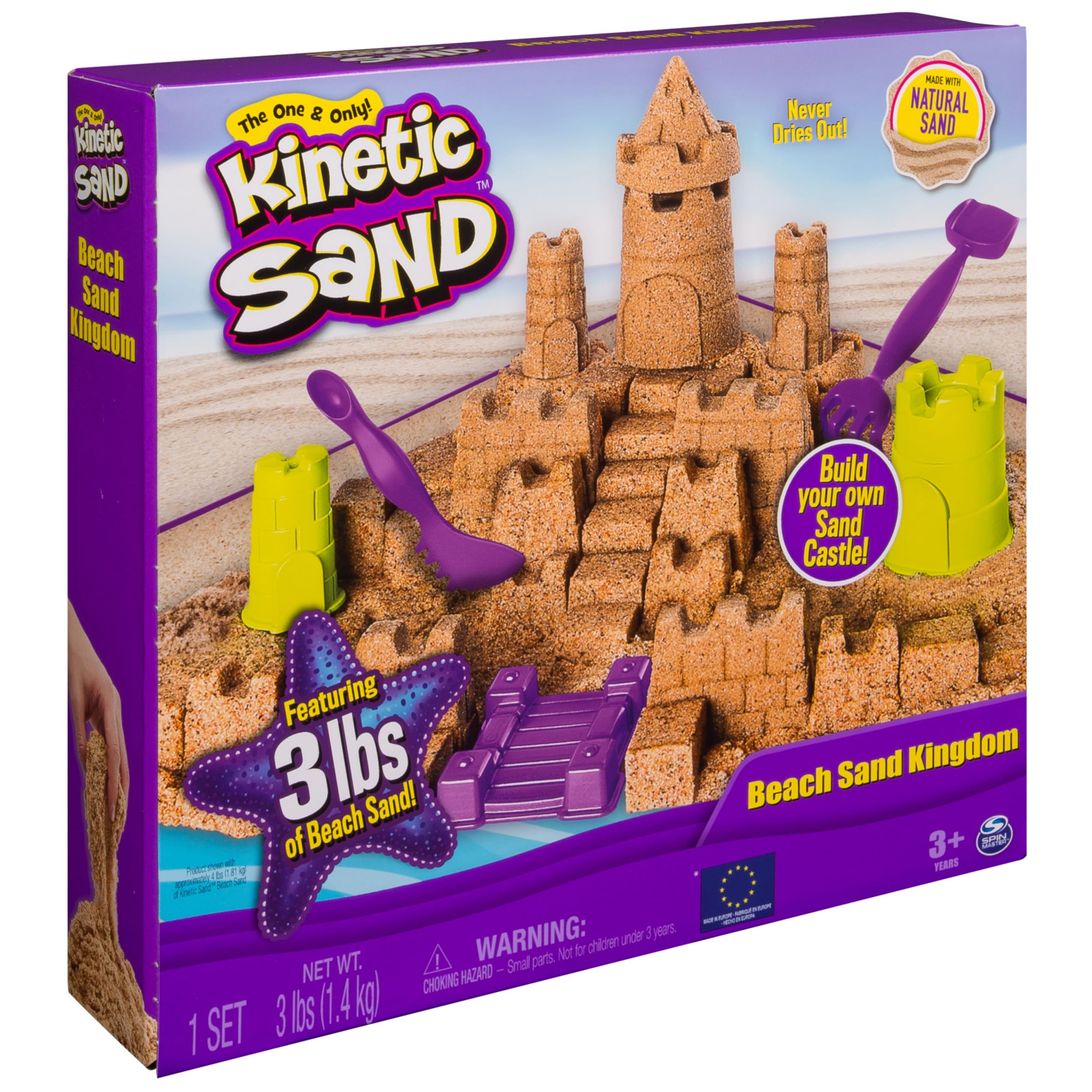 Kinetic Sand Beach Sand Kingdom cleanup storage shows easy packing and transport.