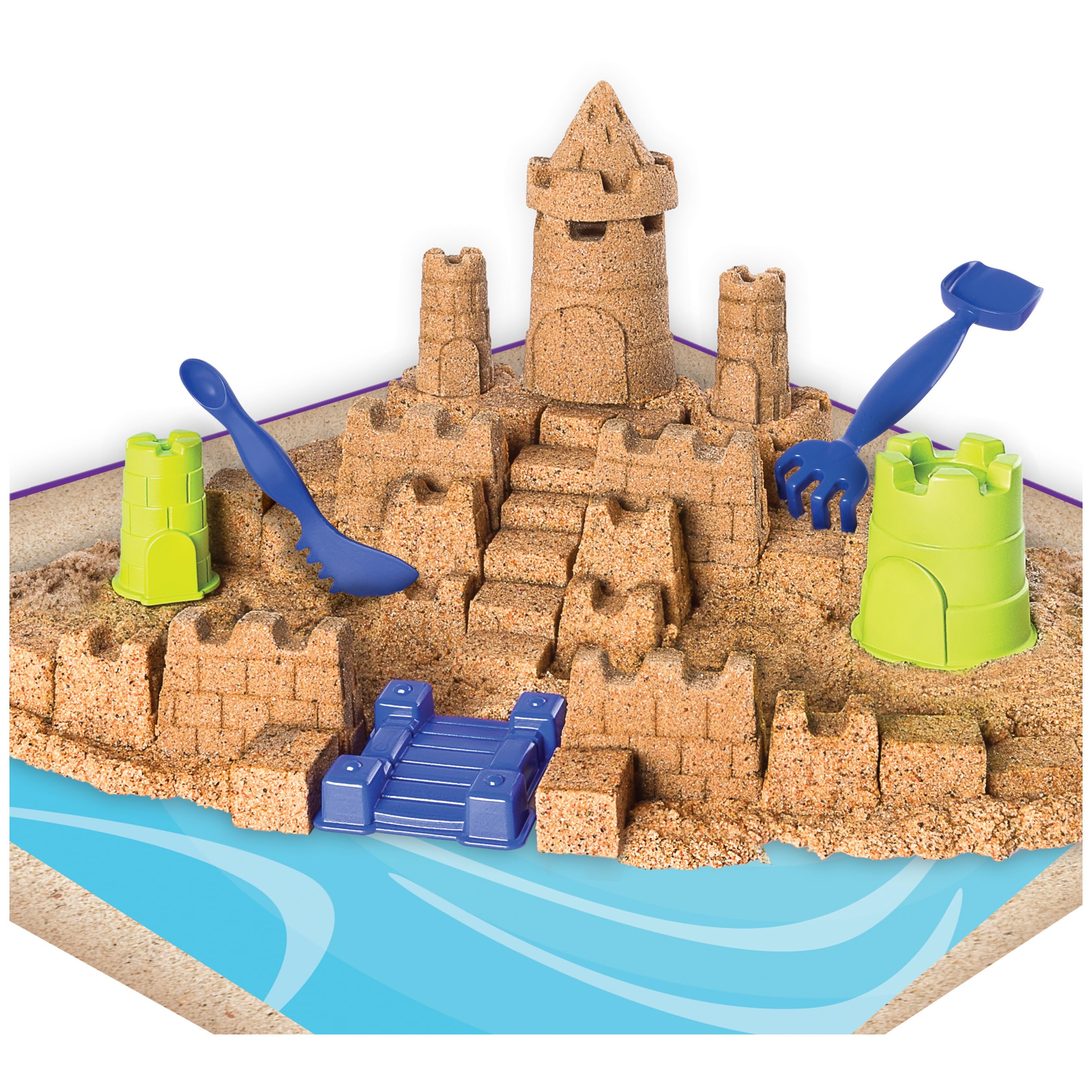 Kinetic Sand Beach Sand Kingdom tools cut, dig, and sculpt for versatile play.