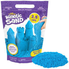 Kinetic Sand front packaging showing resealable bag and blue color benefit neat storage