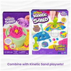 Kinetic Sand with molds and tools arranged showing versatility and creative play options