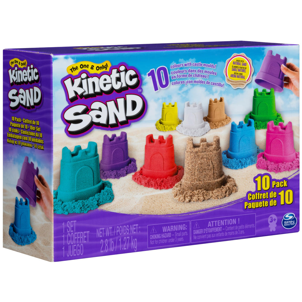 Gift-ready Kinetic Sand Castle Containers highlighting a complete creative set.