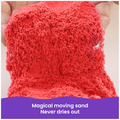 Kinetic Sand close-up of red yellow blue piles highlighting vibrant colors