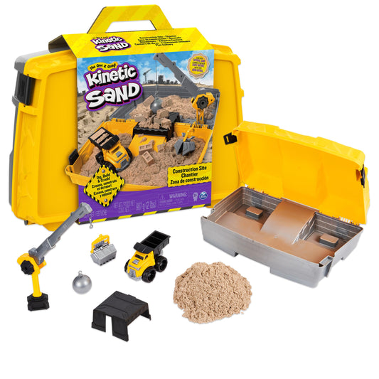 Kinetic Sand Construction Site folding sandbox with 2lbs of sand for portable construction play.