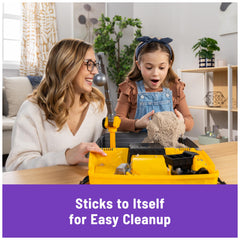 Kinetic Sand contained play space folds for quick storage and cleanup.