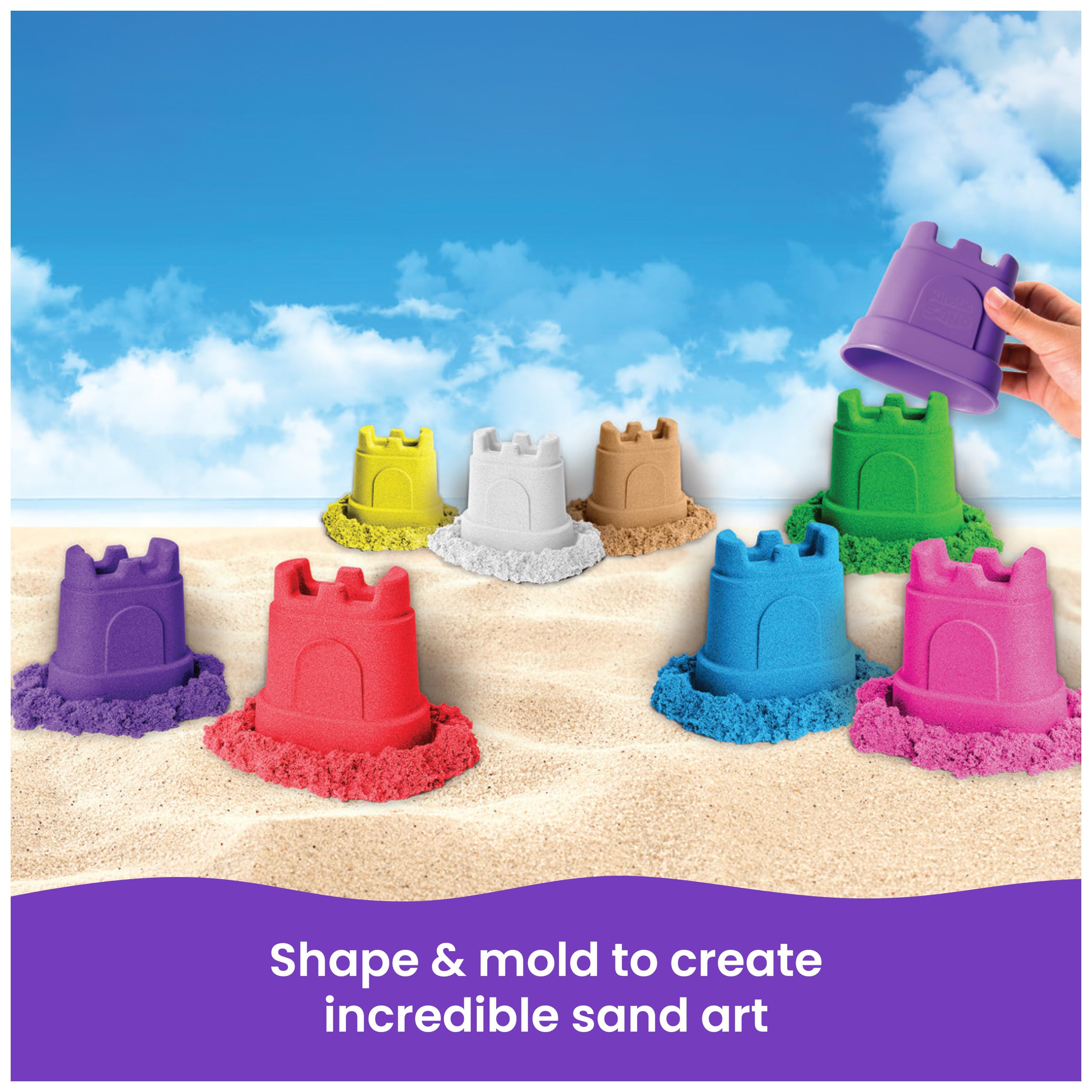 Kids enjoy hands-on play with Kinetic Sand colors for imagination and fine motor skills.
