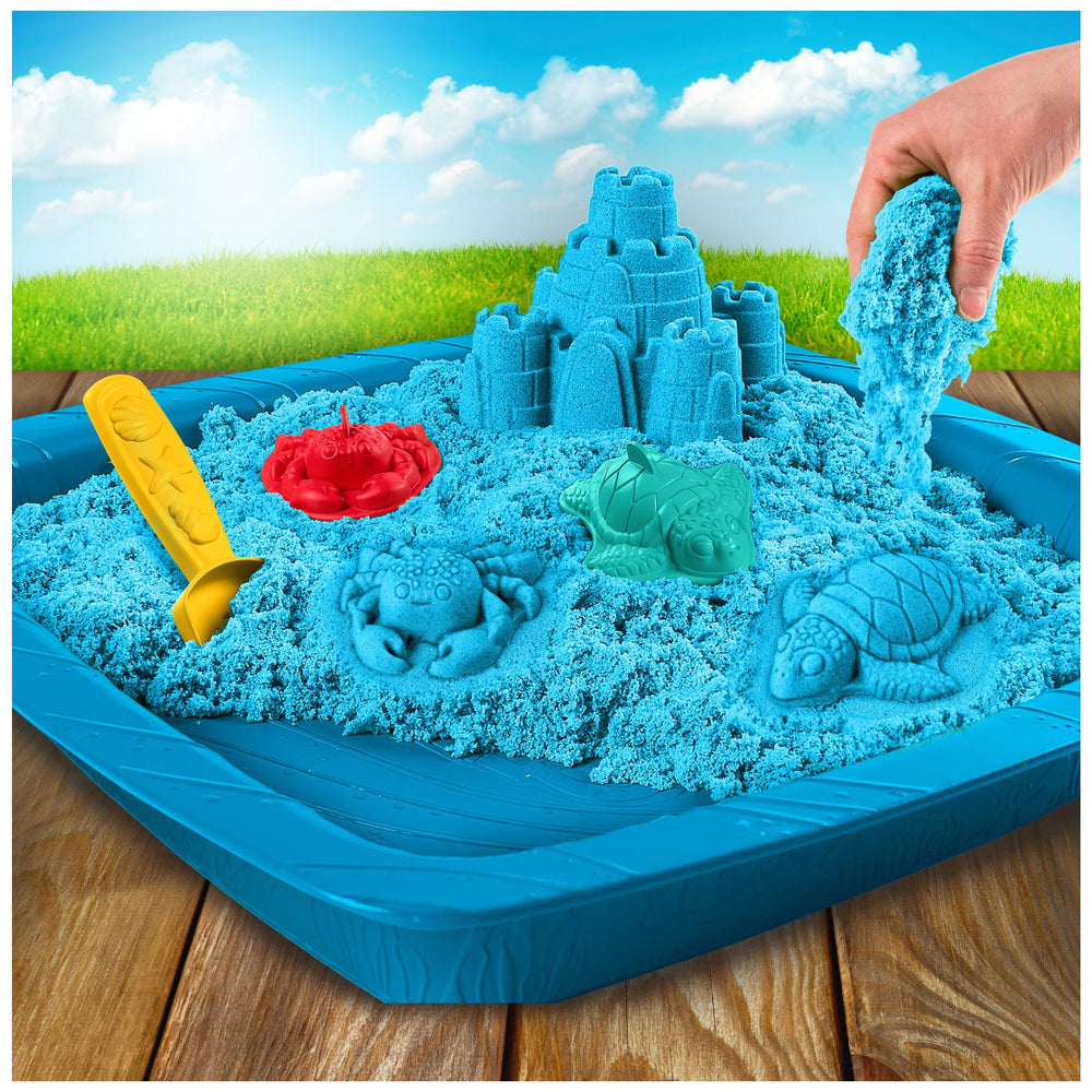Kinetic Sand natural sand base offers safe, soft sensory exploration.