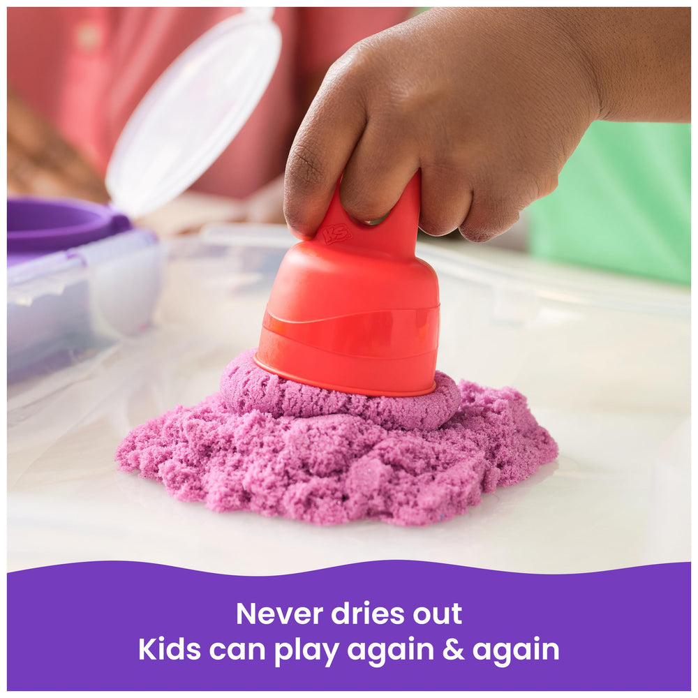 Kinetic Sand neon white sand brightens scenes for clear shaping and contrast.