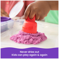 Kinetic Sand neon white sand brightens scenes for clear shaping and contrast.