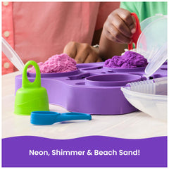 Kinetic Sand tools set showcases five tools for precise cutting and shaping.