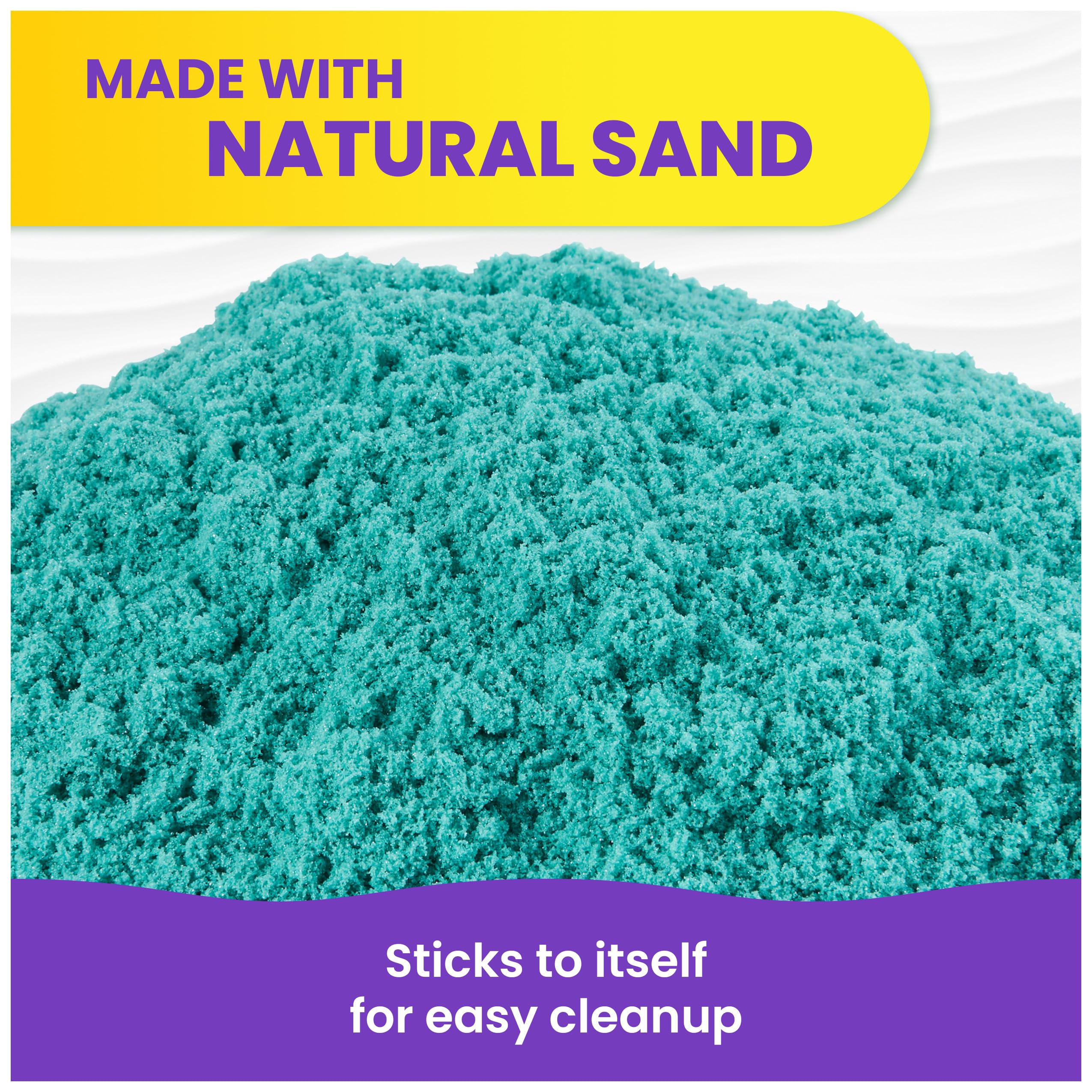 The flowing texture of Kinetic Sand Twinkly Teal helps smooth shaping and design.