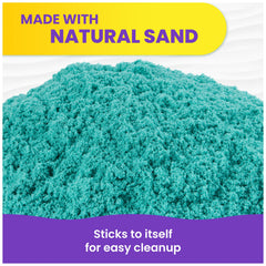 The flowing texture of Kinetic Sand Twinkly Teal helps smooth shaping and design.
