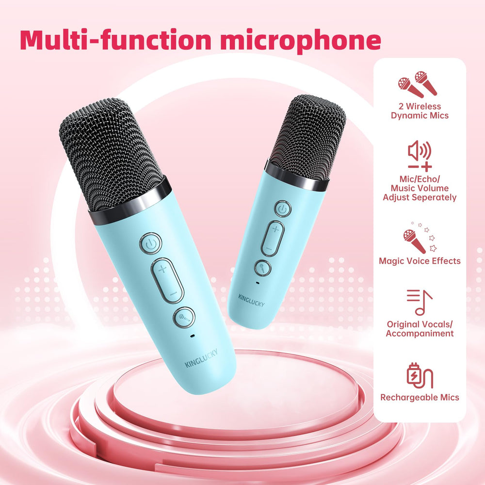 Kinglucky mini karaoke blue five voice effects enable creative singing.
