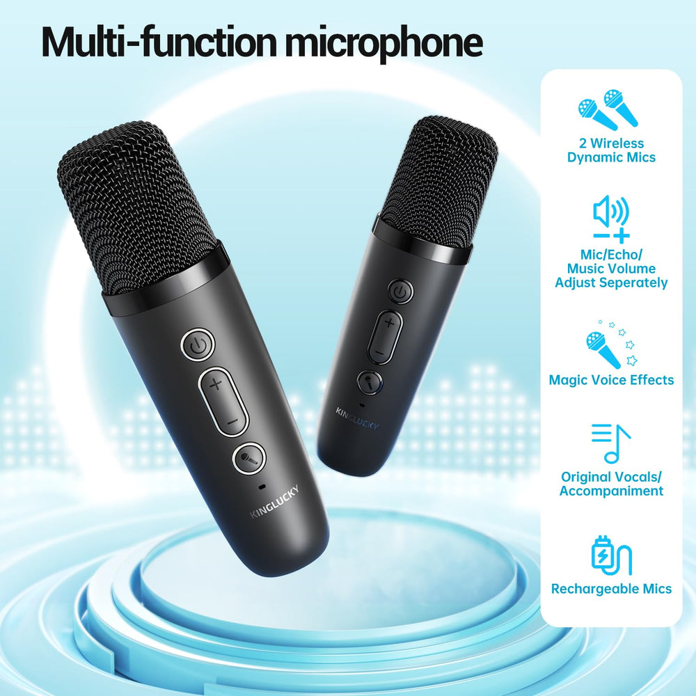 Kinglucky mini karaoke with duet mics for family sing-alongs and coordinated performances