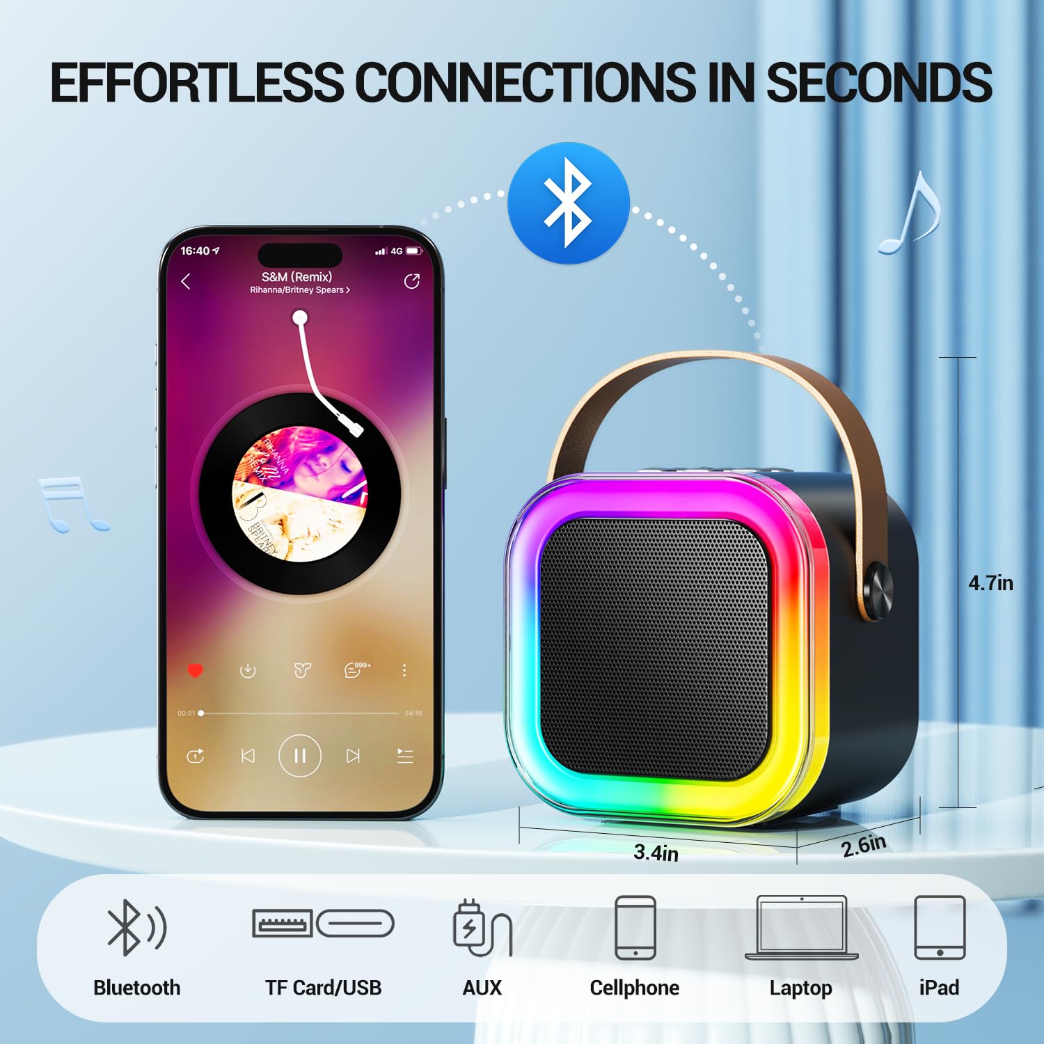 Kinglucky mini karaoke LED lights creating a colorful stage vibe