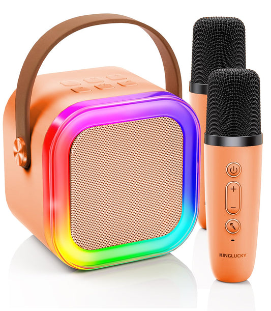 Kinglucky mini karaoke machine for kids in orange color, ideal for home fun and birthday performances