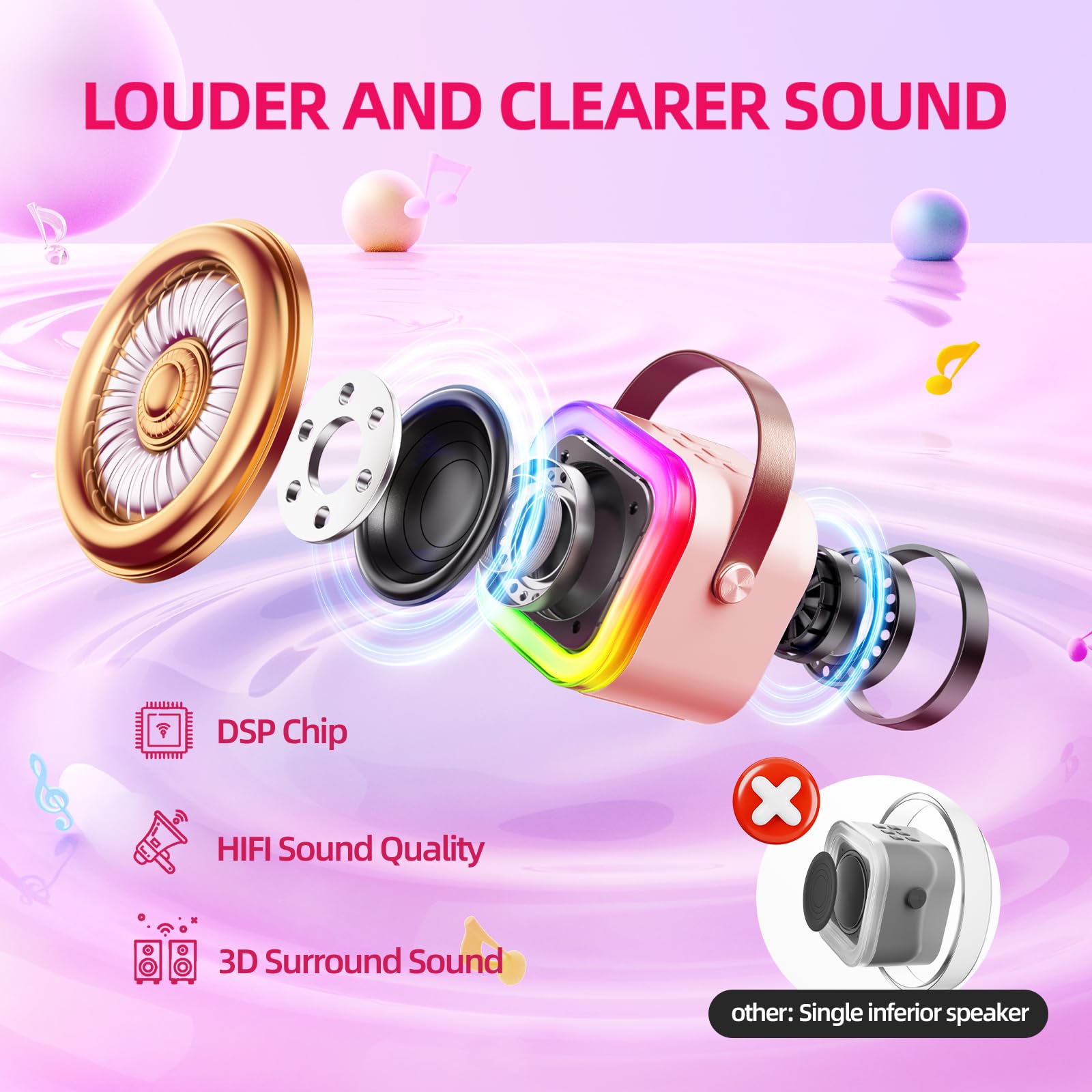 Kinglucky pink karaoke machine with dual mics enabling duet singing