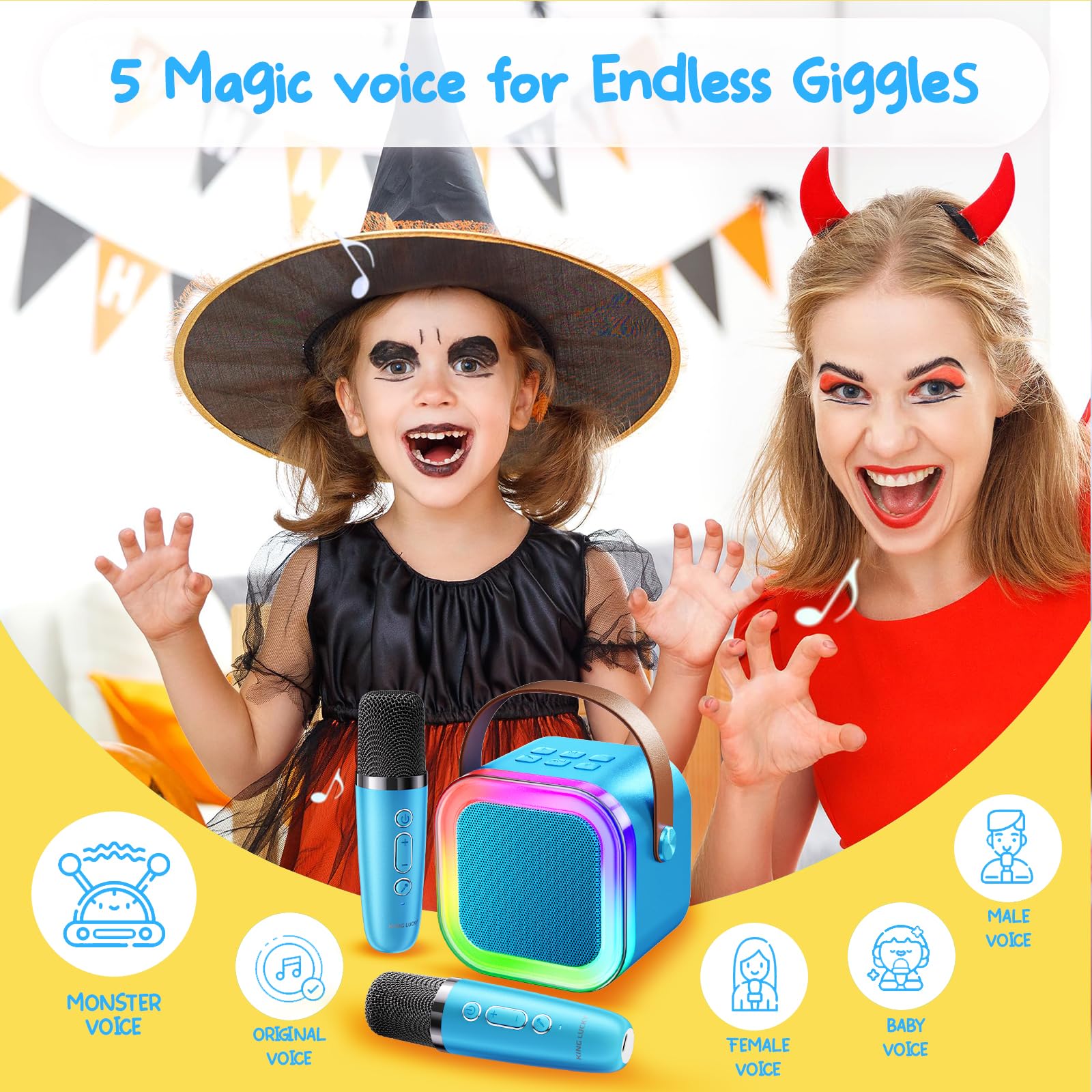 Kinglucky mini karaoke machine with LED disco lights for party vibes