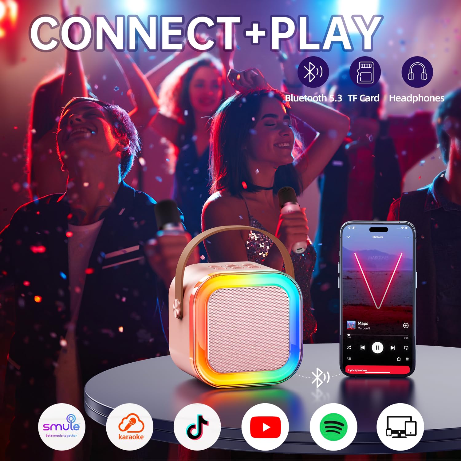 Kinglucky mini karaoke rose gold duet mode for shared fun.