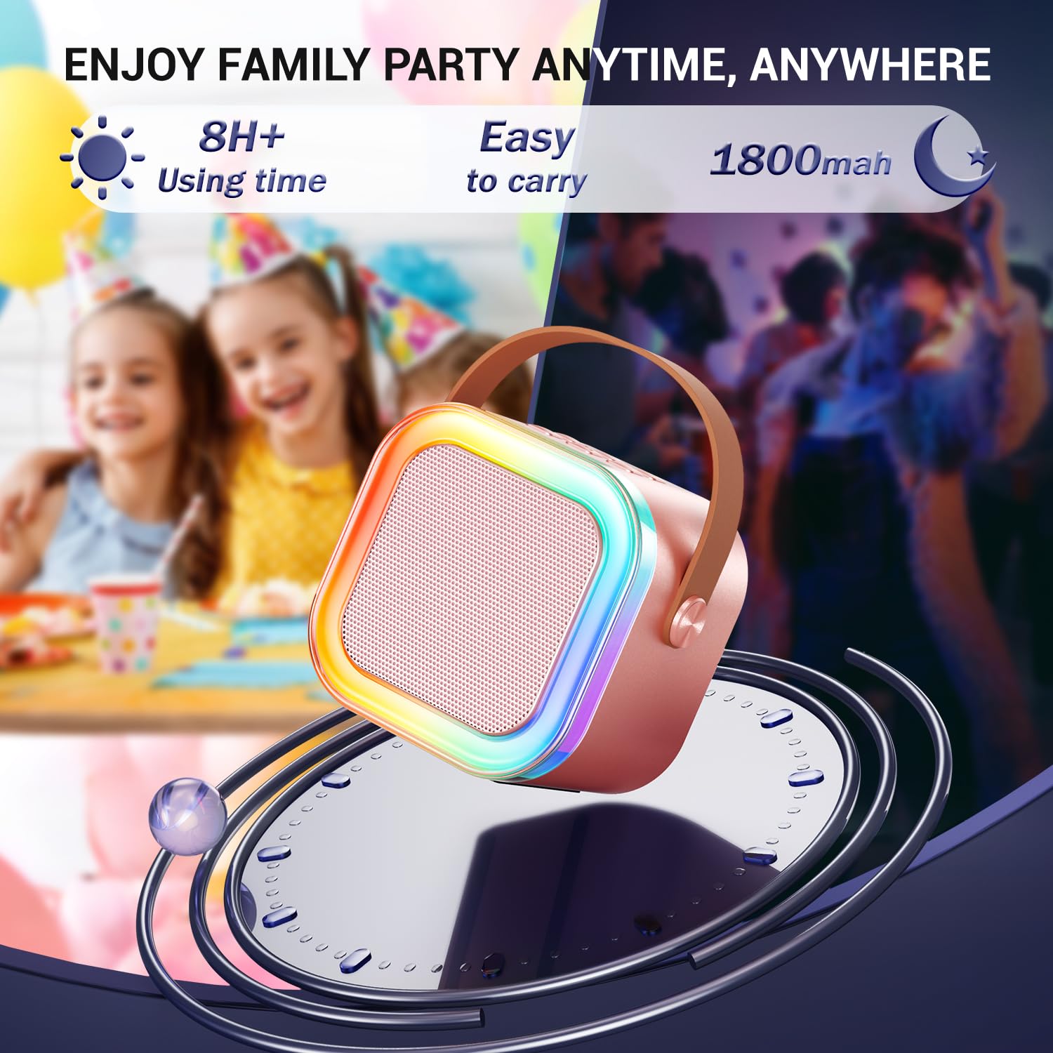 Kinglucky mini karaoke rose gold durable build withstands energetic play.