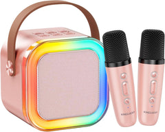 Kinglucky mini karaoke rose gold front view for kids' singing sessions.