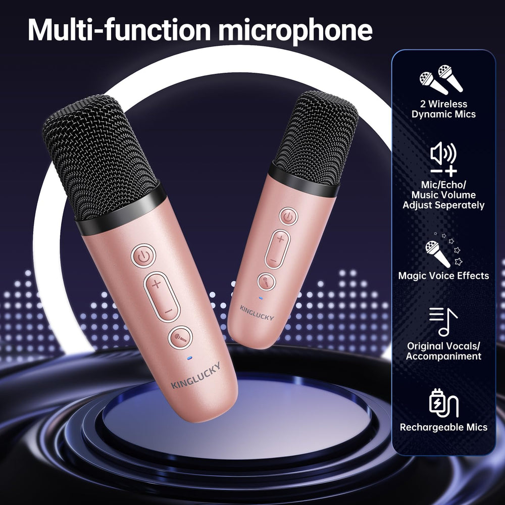 Kinglucky mini karaoke rose gold LED disco lights for party vibes.