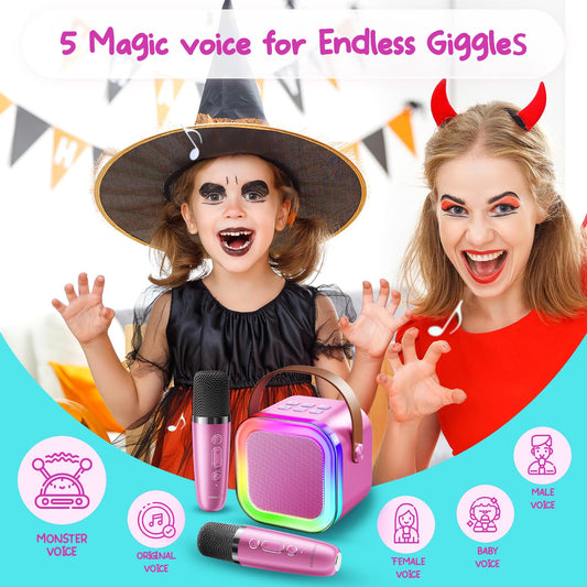 Kinglucky mini karaoke with dual mics for duets and interactive play.