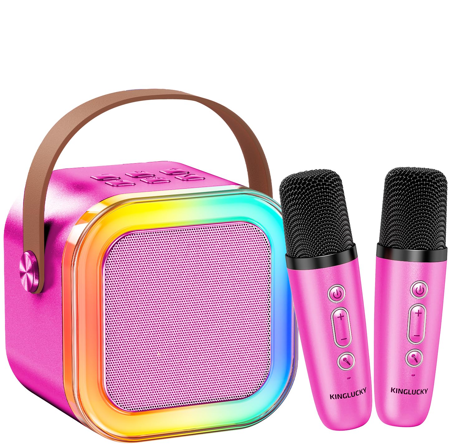 Kinglucky mini karaoke machine rose pink front view for fun family singing.