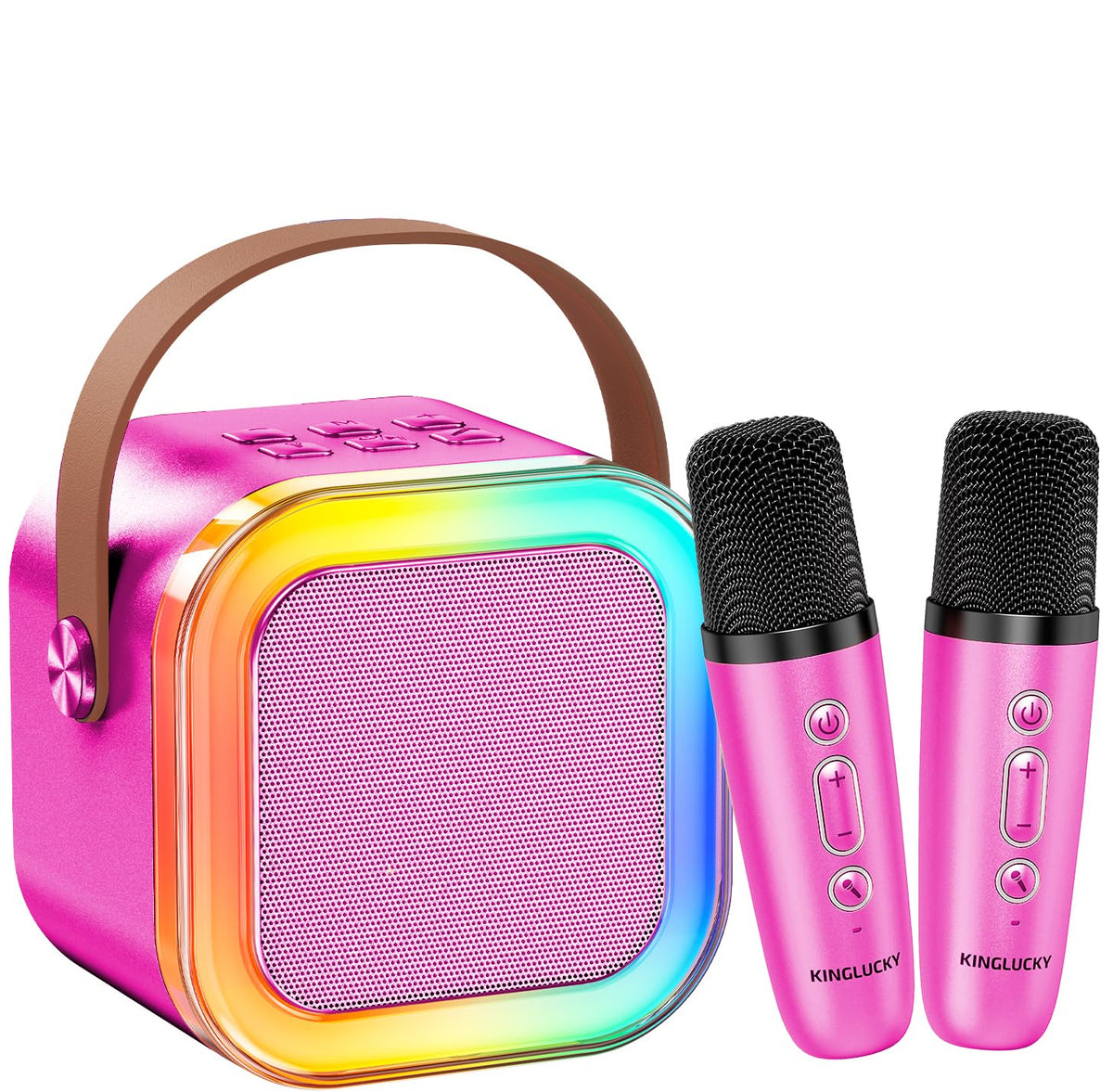 Kinglucky mini karaoke machine rose pink front view for fun family singing.