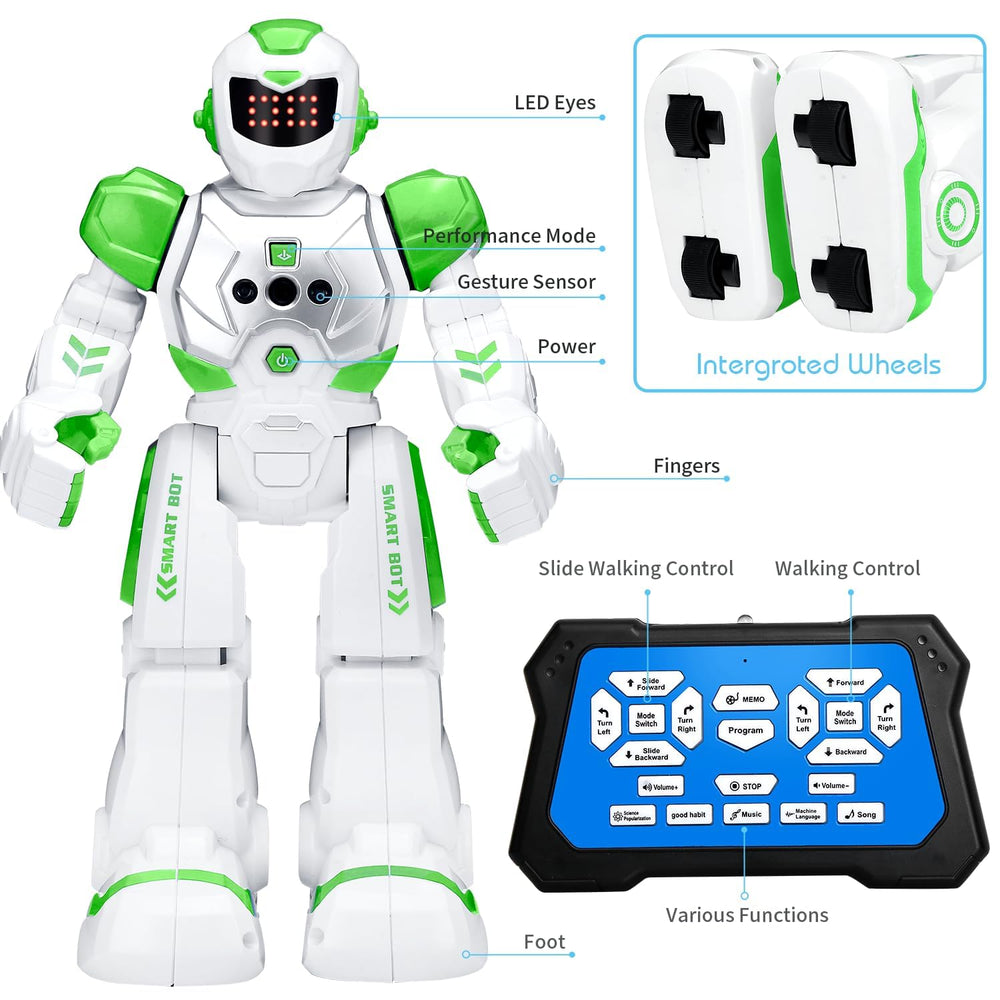 KingsDragon infrared control robot with responsive commands and volume control.