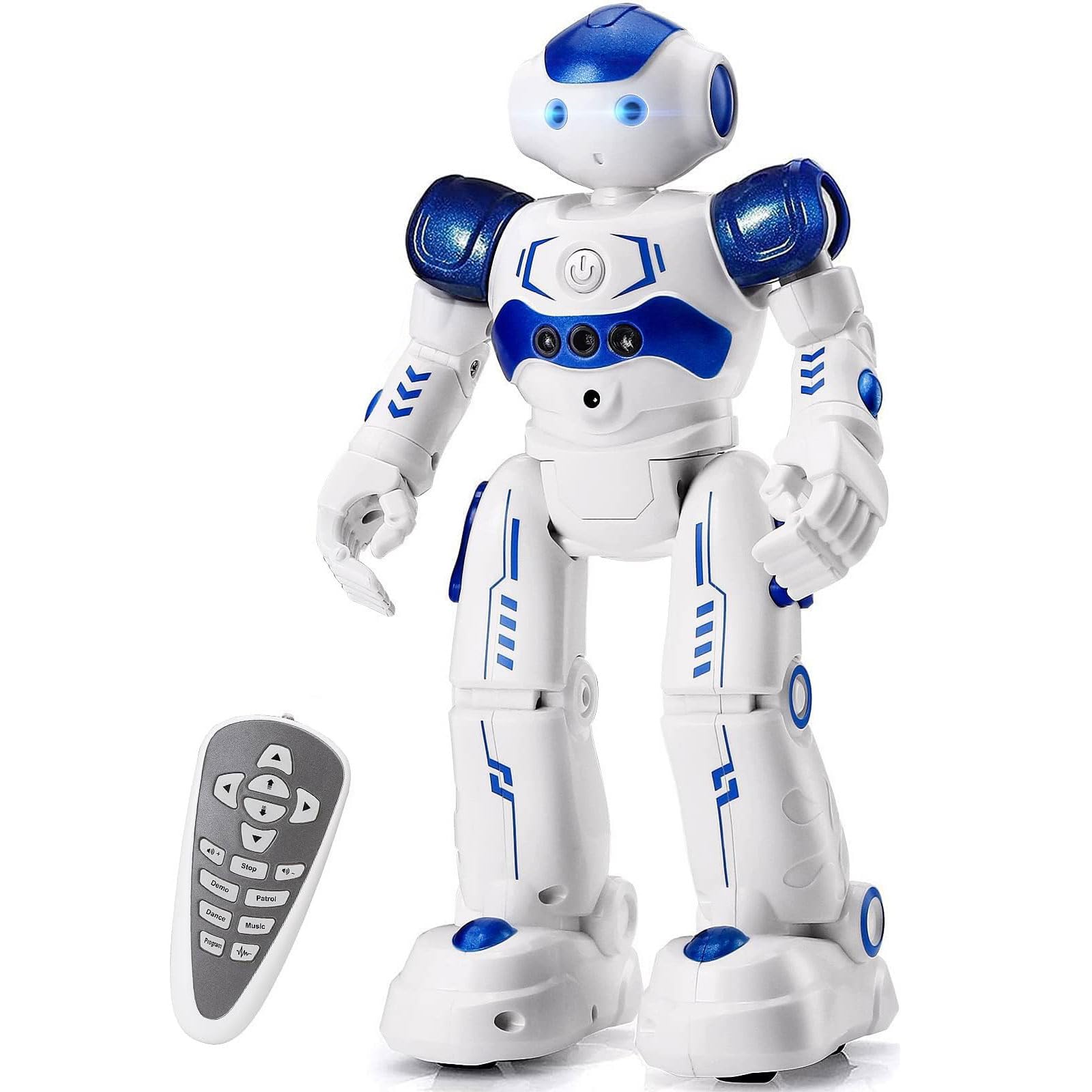 KingsDragon RC robot with blue eye LED light that glows as it moves for engaging play