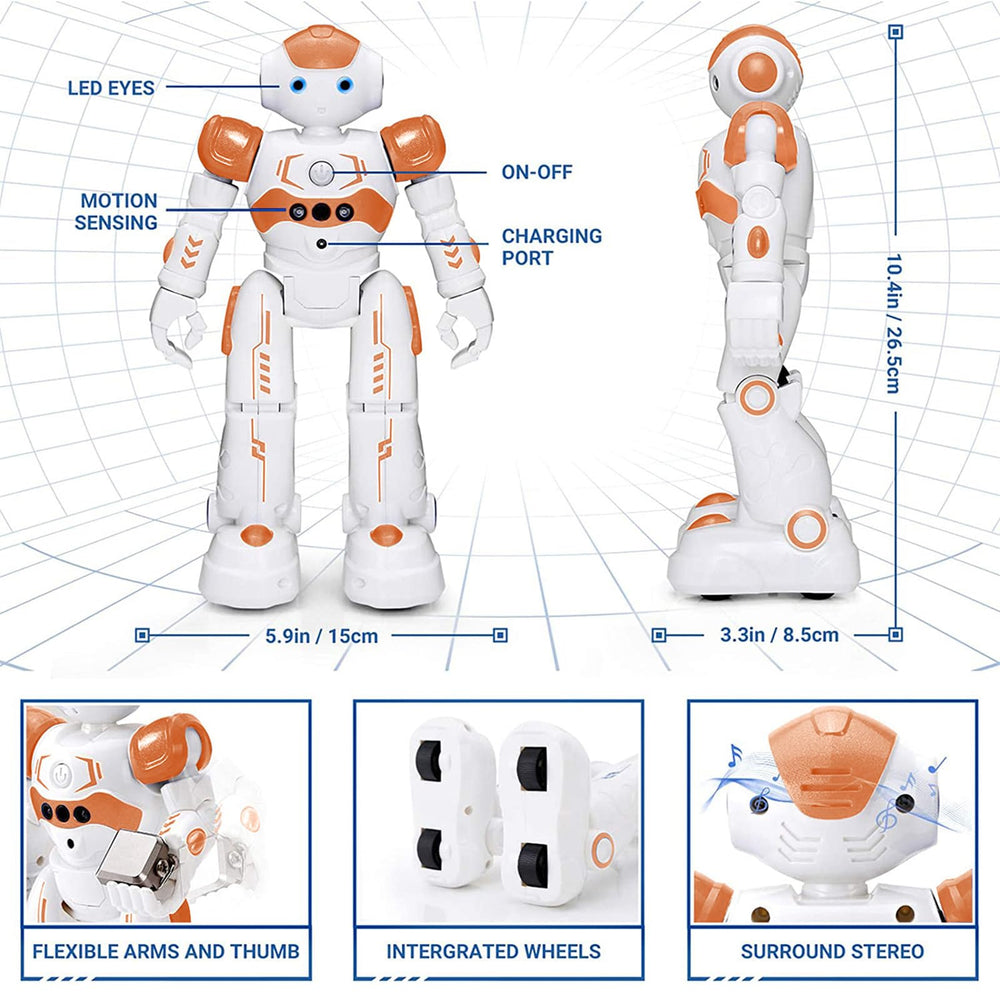 KingsDragon RC robot with blue eye light illuminates movement.