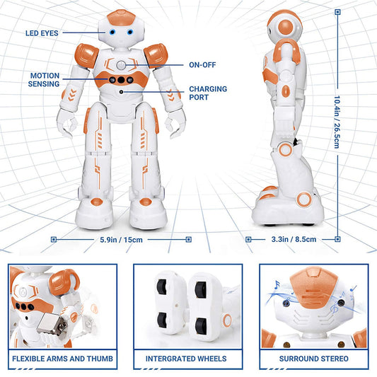 KingsDragon RC robot with blue eye light illuminates movement.